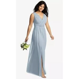 2808 NWOT 2894 Sleeveless V-neck Draped Neckline Chiffon Maxi Dress Front Slit